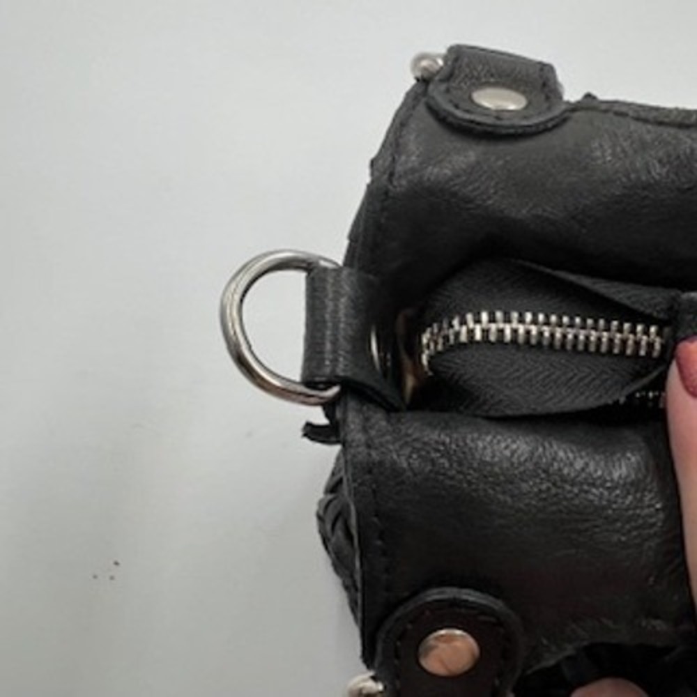 Enzo Poli Black Woven Leather Hobo Shoulder Bag‎ Silver Hardware Medium - Picture 8 of 16